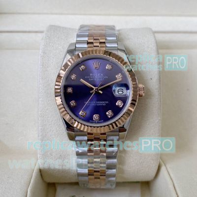 Swiss Copy A+ Rolex Datejust 31mm Purple Dial Rose Gold Two-tone Bracelet 